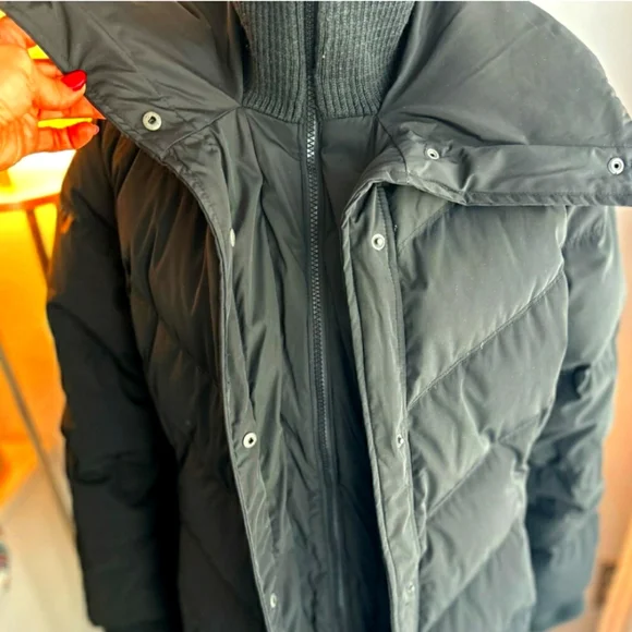 100% Down Puffer Longline Coat> black, high dual collar - Picture 12 of 13